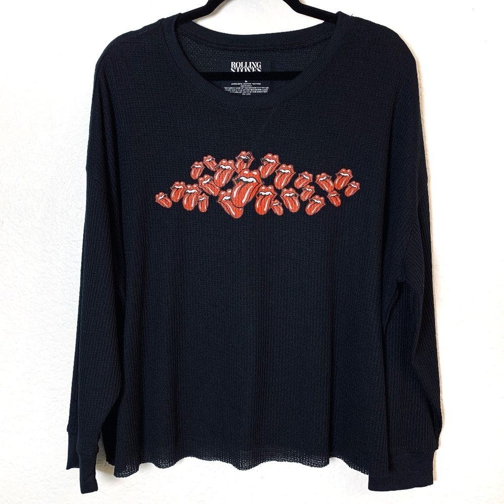 Torrid Rolling Stones Top Black Waffle Knit Crop Long Sleeve Plus Size 2X Rock
